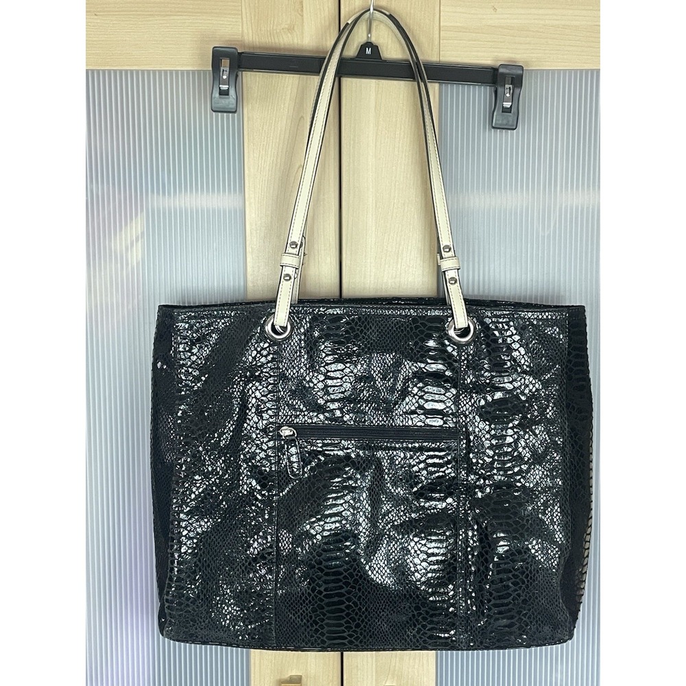Wilsons Leather Black Snake Print Tote Handbag Shoulder Bag Career Goth Casual